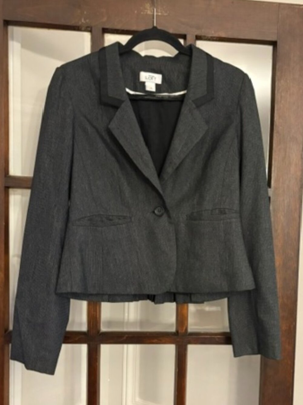 LOFT Vintage Charcoal Gray Blazer with Black Trim, Size 6